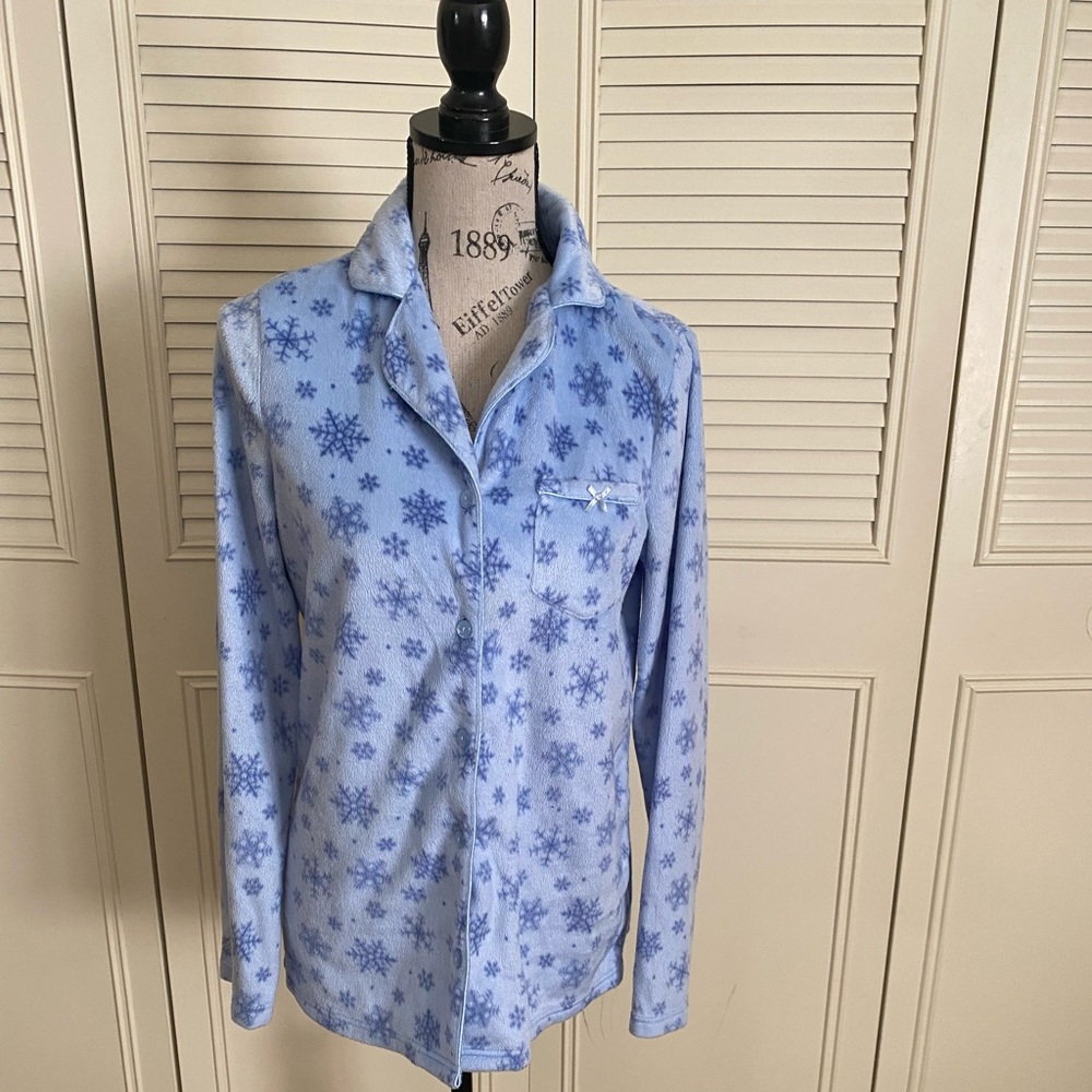 Croft & Barrow blue Snowflake fleece PJ Pajama Sleep top long sleeve warm cozy